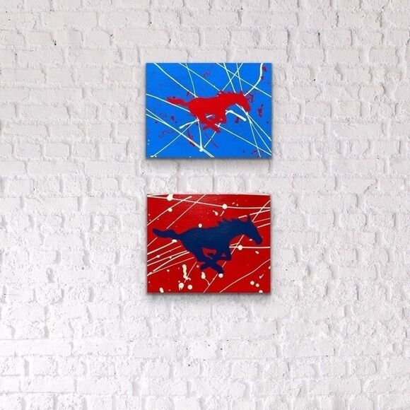 Hand painted SMU Mustang painting 8 x 10 - Picture 2 of 15